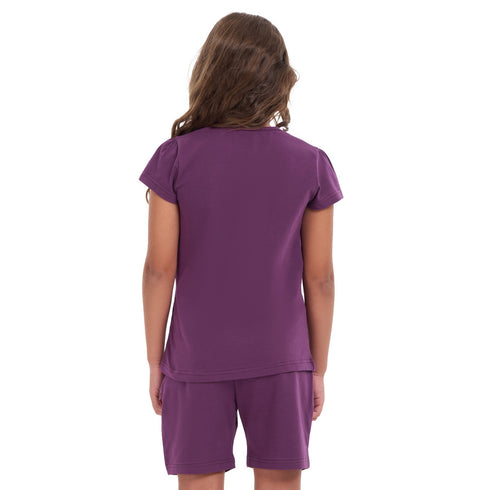 Girls summer pajama set Purple t-shirt +shorts